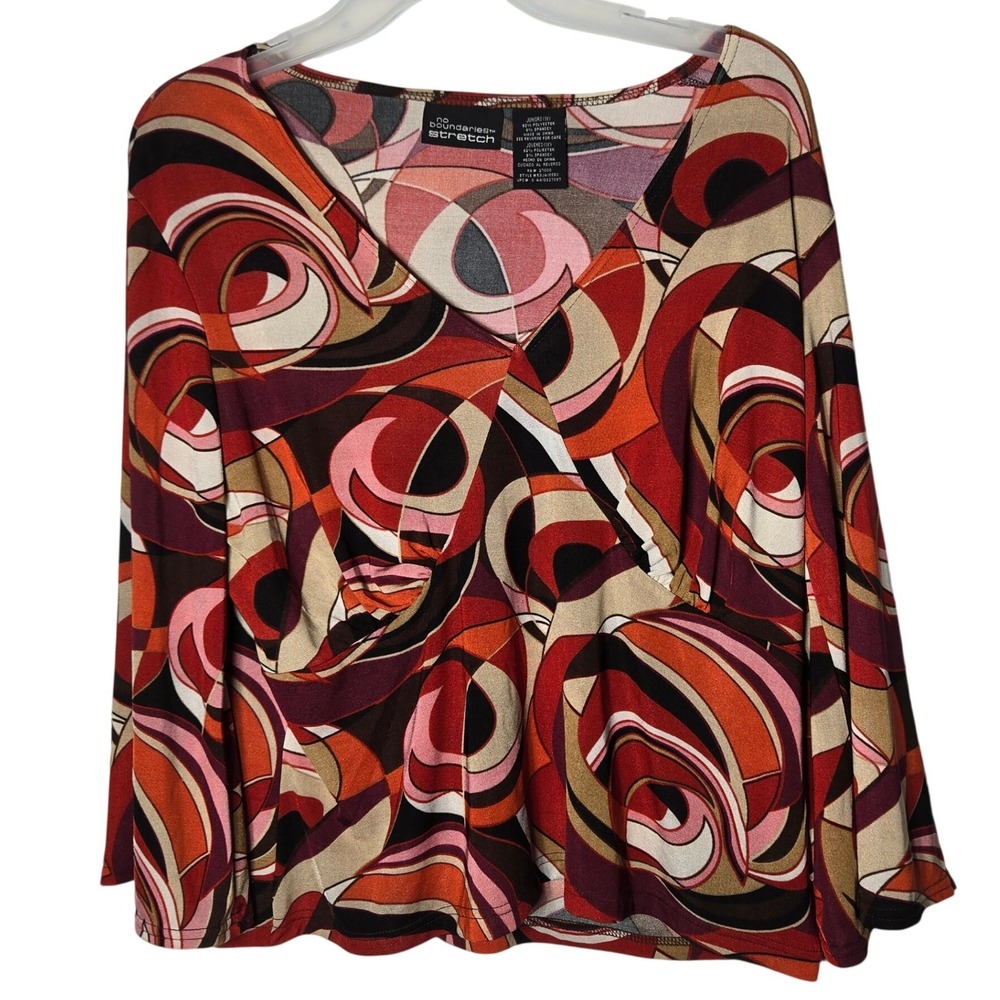 No Boundaries Juniors Psychedelic Flared Sleeve Top Plus 1X Retro Mod Groovy Y2K